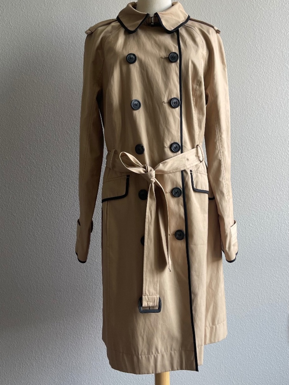 Worthington Beige Black Trim Belted Trench Coat XL